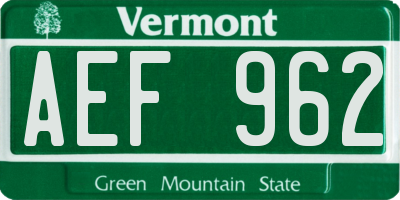 VT license plate AEF962