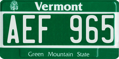 VT license plate AEF965