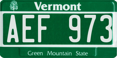 VT license plate AEF973