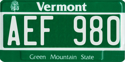VT license plate AEF980