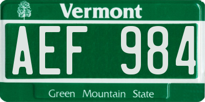 VT license plate AEF984