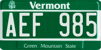 VT license plate AEF985