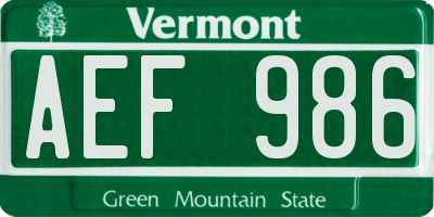 VT license plate AEF986