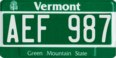 VT license plate AEF987