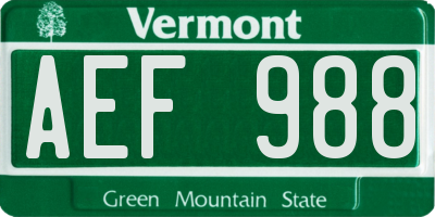 VT license plate AEF988