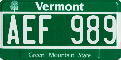 VT license plate AEF989