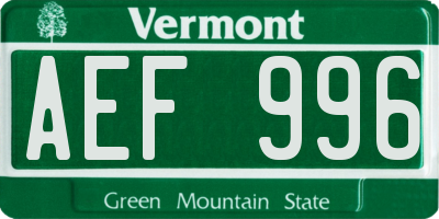 VT license plate AEF996