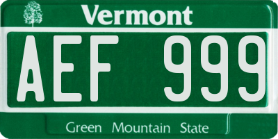 VT license plate AEF999