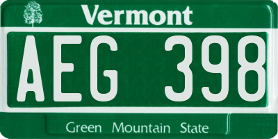 VT license plate AEG398