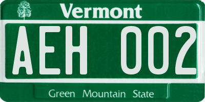 VT license plate AEH002