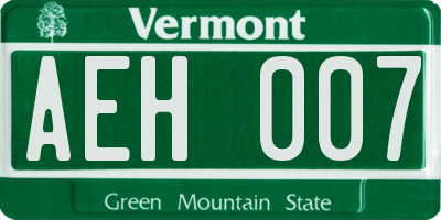 VT license plate AEH007