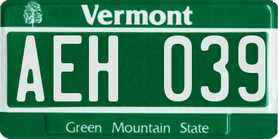 VT license plate AEH039