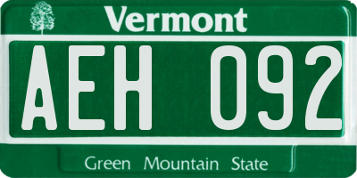 VT license plate AEH092