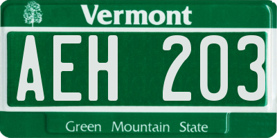 VT license plate AEH203