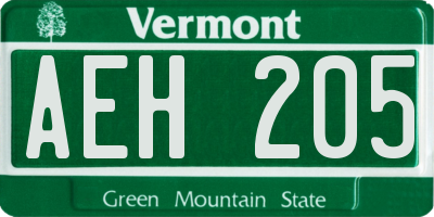 VT license plate AEH205