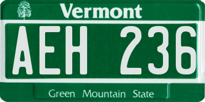 VT license plate AEH236