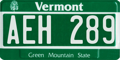 VT license plate AEH289