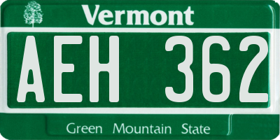 VT license plate AEH362