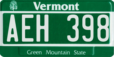 VT license plate AEH398