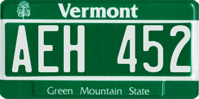 VT license plate AEH452
