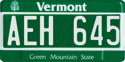 VT license plate AEH645