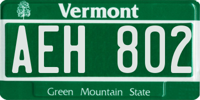 VT license plate AEH802