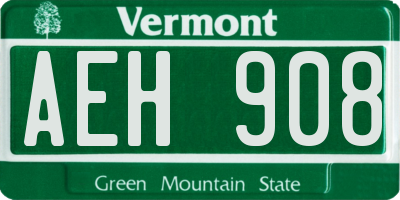 VT license plate AEH908