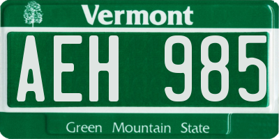 VT license plate AEH985