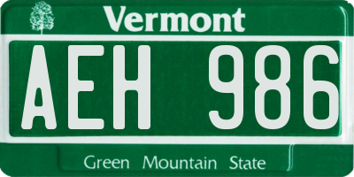 VT license plate AEH986