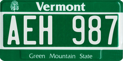 VT license plate AEH987