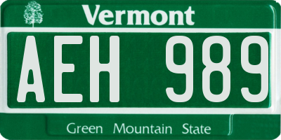 VT license plate AEH989