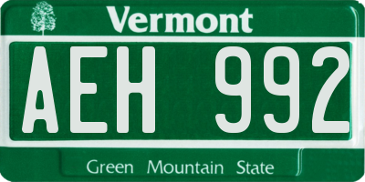 VT license plate AEH992