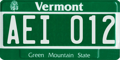 VT license plate AEI012