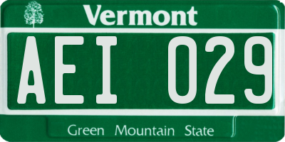 VT license plate AEI029