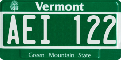 VT license plate AEI122