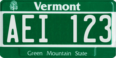 VT license plate AEI123