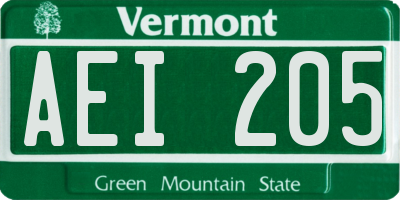 VT license plate AEI205