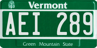 VT license plate AEI289