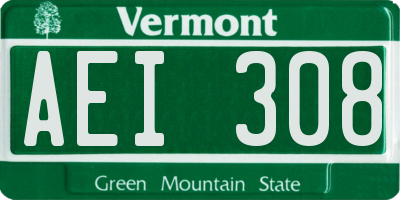 VT license plate AEI308
