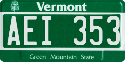 VT license plate AEI353
