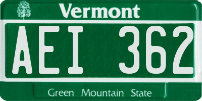 VT license plate AEI362