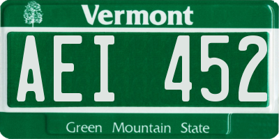 VT license plate AEI452