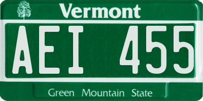 VT license plate AEI455