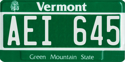 VT license plate AEI645