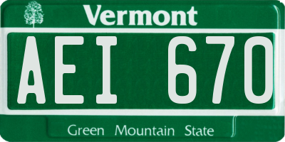 VT license plate AEI670