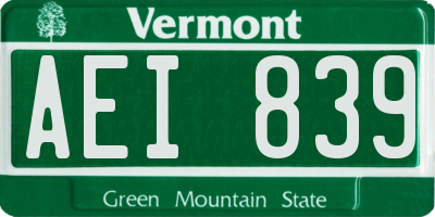 VT license plate AEI839