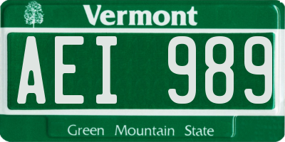 VT license plate AEI989