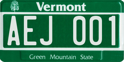 VT license plate AEJ001