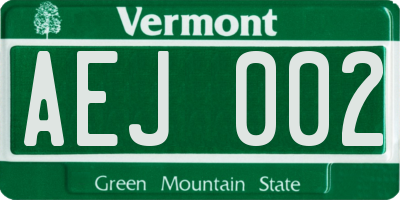 VT license plate AEJ002