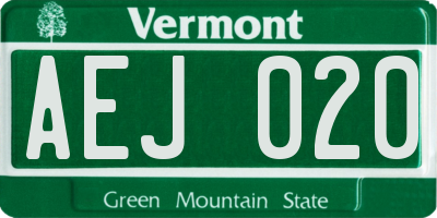 VT license plate AEJ020